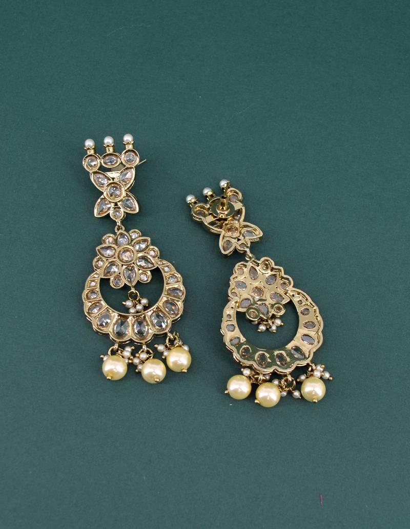 stylish flower and chandelier shape uncut kundan gold plated choker jewellery set for women