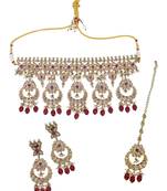 superb flower and chandelier shape uncut kundan gold plated choker jewellery set for women