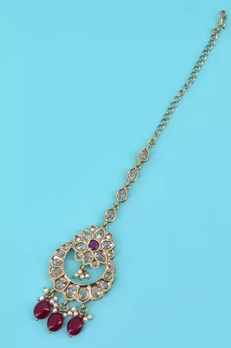 superb flower and chandelier shape uncut kundan gold plated choker jewellery set for women