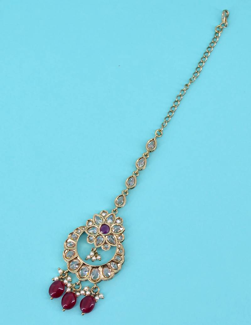 superb flower and chandelier shape uncut kundan gold plated choker jewellery set for women