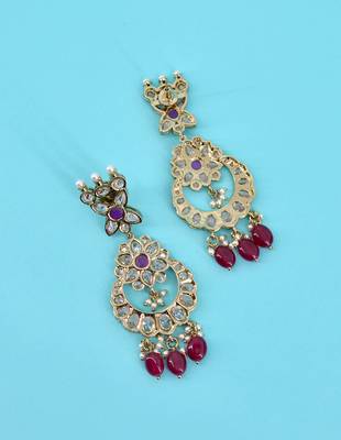 superb flower and chandelier shape uncut kundan gold plated choker jewellery set for women 4