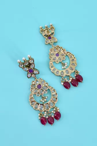 superb flower and chandelier shape uncut kundan gold plated choker jewellery set for women
