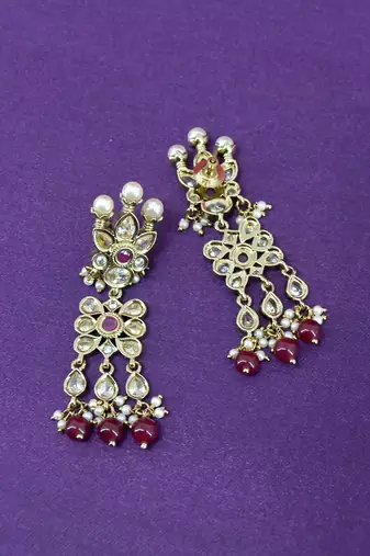 trendy flower design uncut kundan gold plated choker jewellery set for women