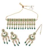 wavy round and flower design uncut kundan gold plated choker jewellery set for women