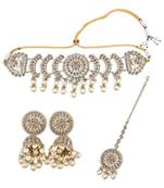 stylish flower and round shape uncut kundan gold plated choker jewellery set for women