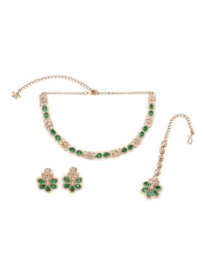 eye-catchy oval and round flower shape kundan antique gold plated choker jewellery set for women 1