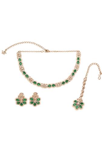 eye-catchy oval and round flower shape kundan antique gold plated choker jewellery set for women