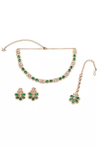 eye-catchy oval and round flower shape kundan antique gold plated choker jewellery set for women