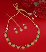 flowing round and oval shape kundan brass gold plated choker jewellery set for women