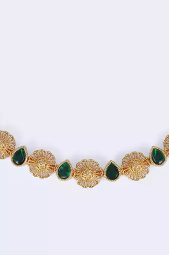 flowing round and oval shape kundan brass gold plated choker jewellery set for women