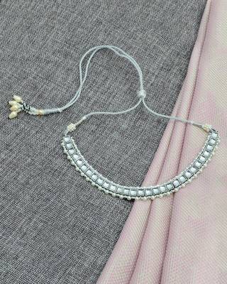 exotic square shape pearls silver plated choker neckalace set with maangtikka for women 2
