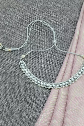 exotic square shape pearls silver plated choker neckalace set with maangtikka for women