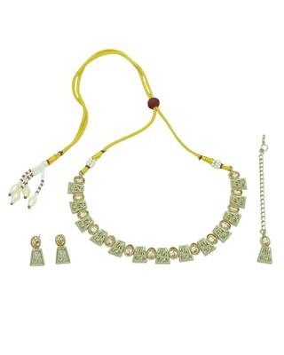 round and square shape brass antique gold plated choker neckalace set with maangtikka for women 1