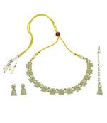 round and square shape brass antique gold plated choker neckalace set with maangtikka for women
