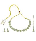 round and square shape brass antique gold plated choker neckalace set with maangtikka for women