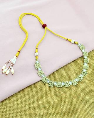 round and square shape brass antique gold plated choker neckalace set with maangtikka for women 2