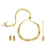 gorgeous round and square shape brass gold plated choker neckalace set with maangtikka for women