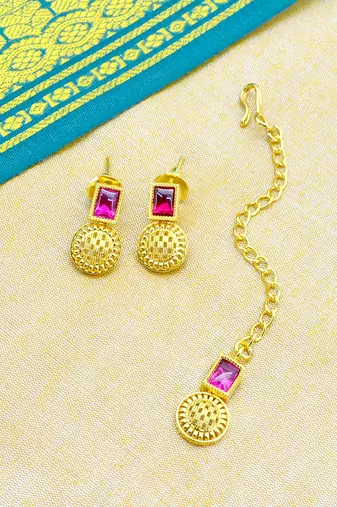 gorgeous round and square shape brass gold plated choker neckalace set with maangtikka for women