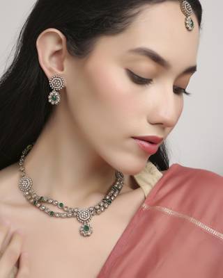 brilliant round and oval shape kundan antique gold plated choker jewellery set for women 1