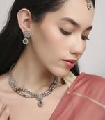 brilliant round and oval shape kundan antique gold plated choker jewellery set for women