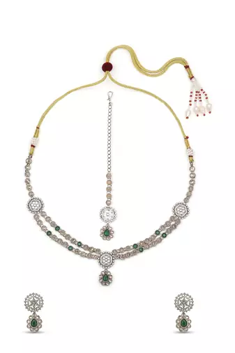 brilliant round and oval shape kundan antique gold plated choker jewellery set for women