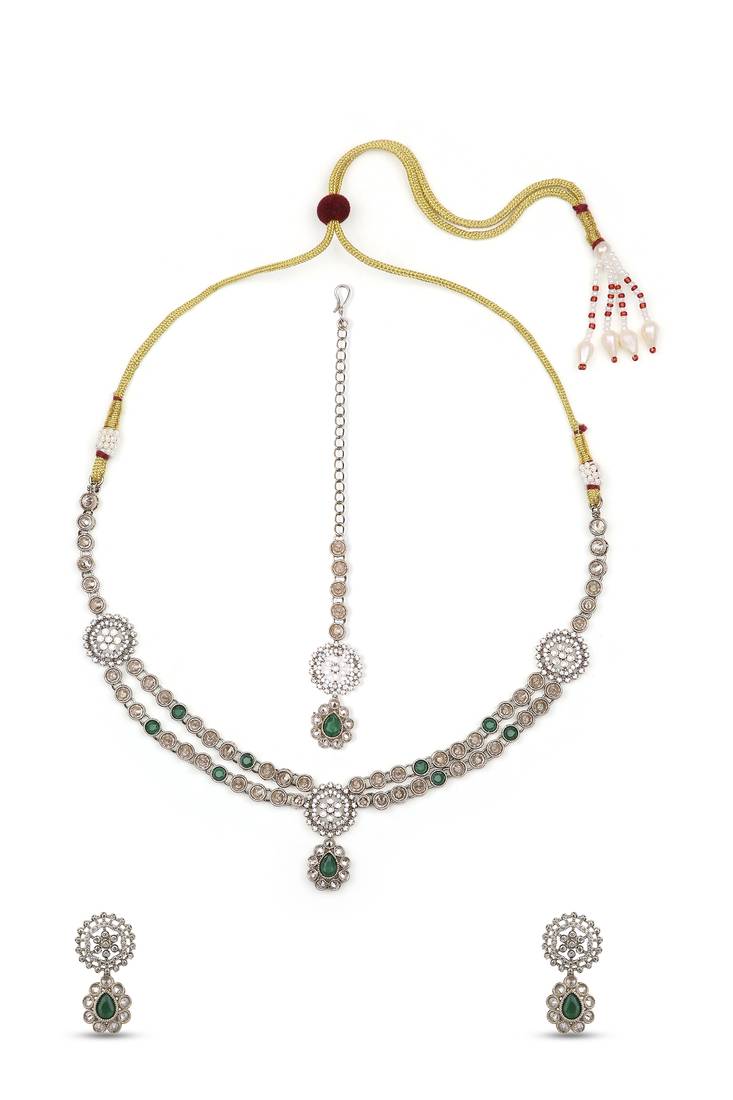 brilliant round and oval shape kundan antique gold plated choker jewellery set for women