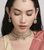 astonish round and circle shape kundan antique gold plated choker jewellery set for women