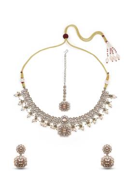 astonish round and circle shape kundan antique gold plated choker jewellery set for women 3