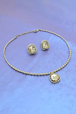 creative round golden balls brass antique gold plated choker necklace set for women 2