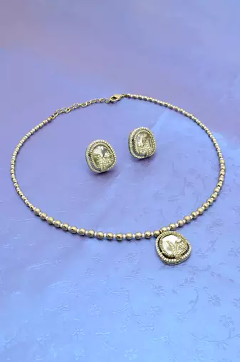 creative round golden balls brass antique gold plated choker necklace set for women