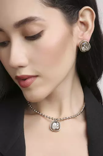 creative round golden balls brass antique gold plated choker necklace set for women