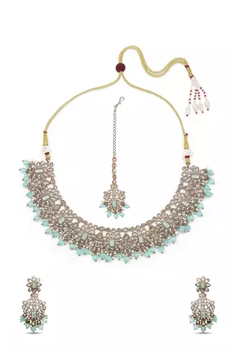glamorous flower design kundan antique gold plated choker jewellery set for women