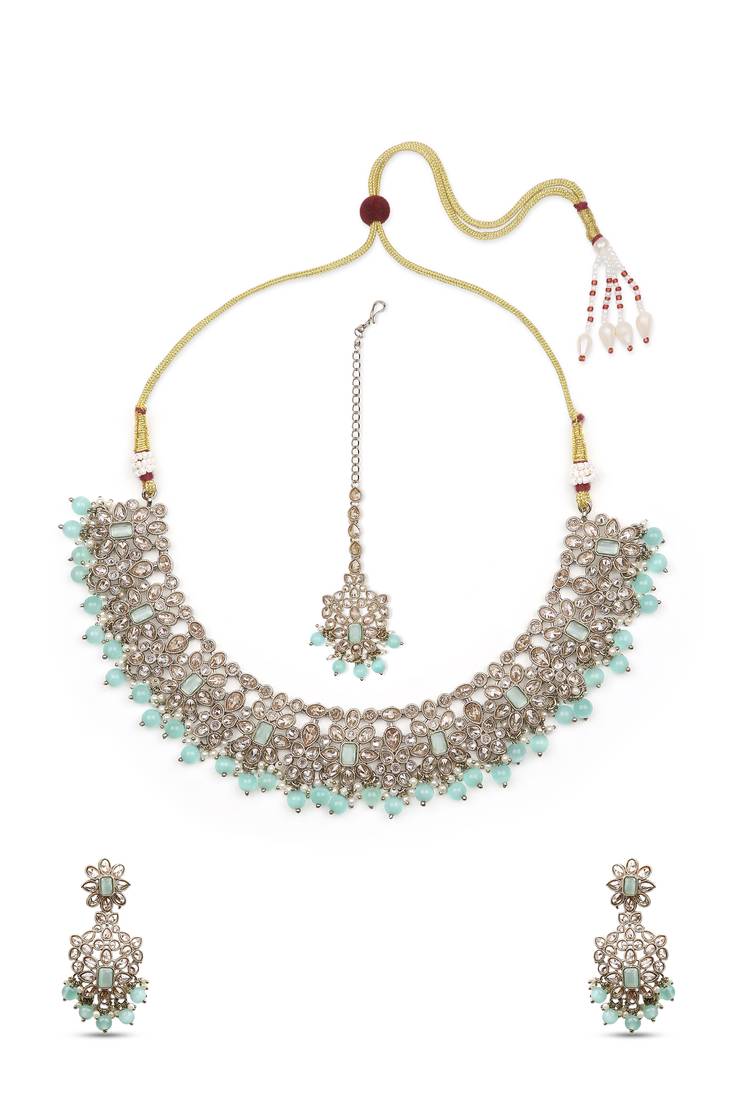 glamorous flower design kundan antique gold plated choker jewellery set for women