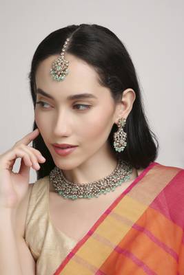 glamorous flower design kundan antique gold plated choker jewellery set for women 5