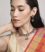 glimmery oval shape kundan antique gold plated choker necklace set for women