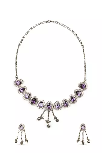 glimmery oval shape kundan antique gold plated choker necklace set for women