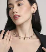 finely oval shape brass kundan antique gold plated choker necklace set for women