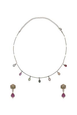 finely oval shape brass kundan antique gold plated choker necklace set for women 3