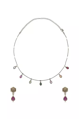 finely oval shape brass kundan antique gold plated choker necklace set for women