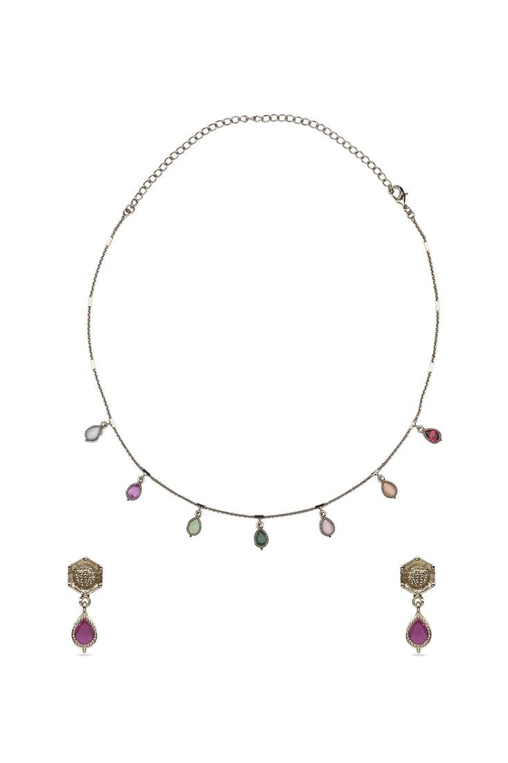 finely oval shape brass kundan antique gold plated choker necklace set for women