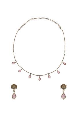 flowing oval shape brass kundan antique gold plated choker necklace set for women 4