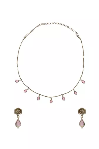 flowing oval shape brass kundan antique gold plated choker necklace set for women