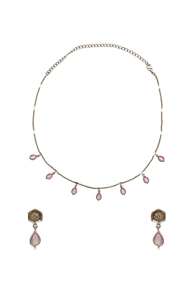 flowing oval shape brass kundan antique gold plated choker necklace set for women