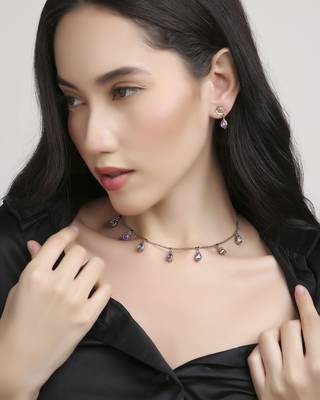 fine oval shape brass kundan antique gold plated choker necklace set for women 5
