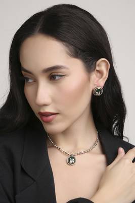 exotic flower design brass antique gold plated choker necklace set for women 1