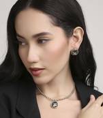 exotic flower design brass antique gold plated choker necklace set for women