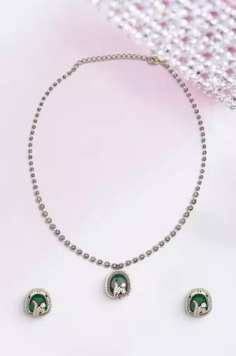 exotic flower design brass antique gold plated choker necklace set for women