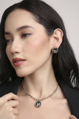 exotic flower design brass antique gold plated choker necklace set for women 5