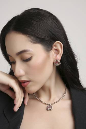 flowing flower design brass antique gold plated choker necklace set for women
