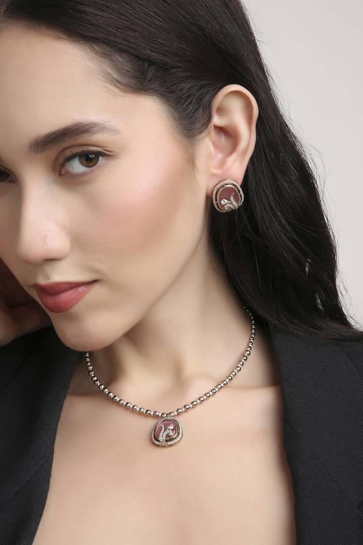 flowing flower design brass antique gold plated choker necklace set for women